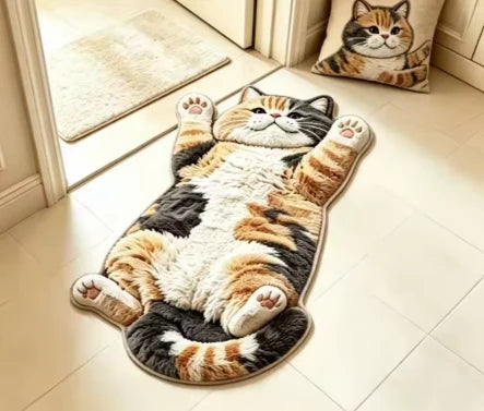 Cat Shaped Rug Soft Polyester Pile Washable Non-Slip Backing