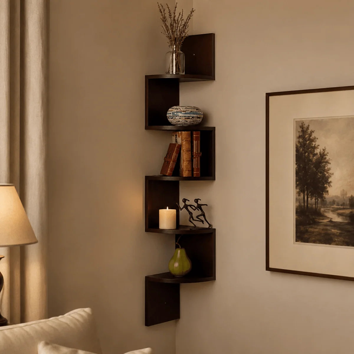 Corner Wall Shelf Multi-Tiered MDF Space-Saving Design