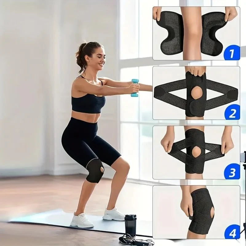 Knee Support Brace Open Patella Side Stabilizers Adjustable Compression Straps