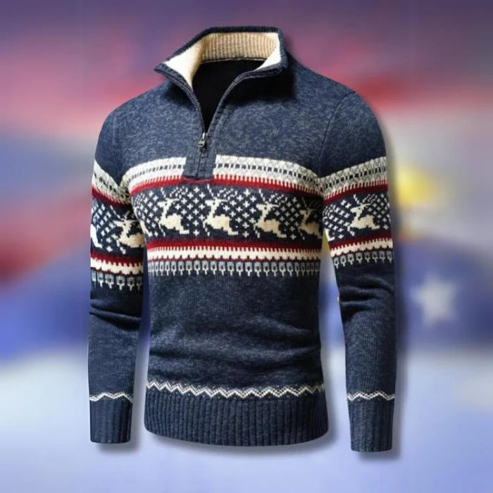 Men's Sweater Scandinavian Reindeer Half-Zip Warm Knit