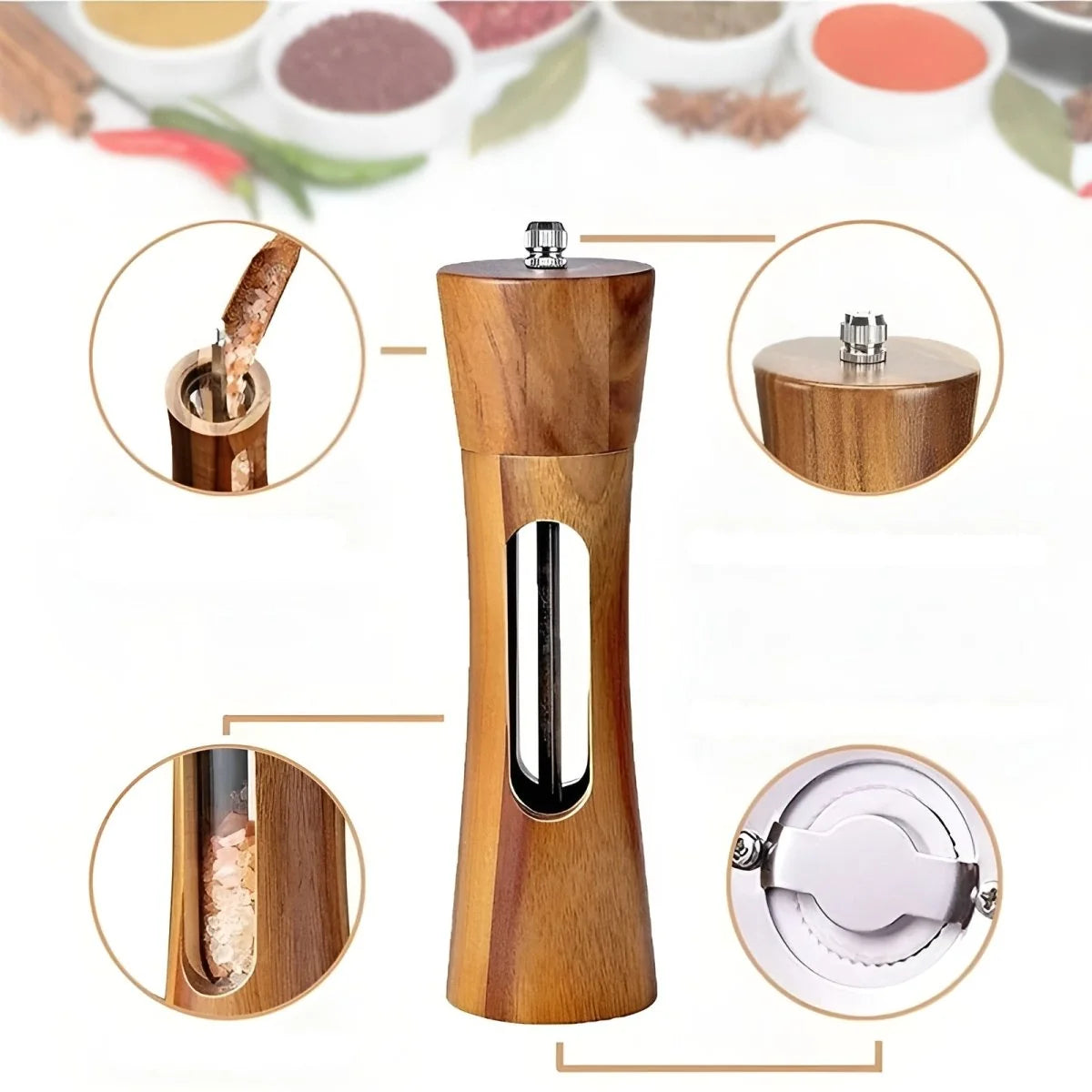 Salt and Pepper Mills Natural Wood Adjustable Grind Settings