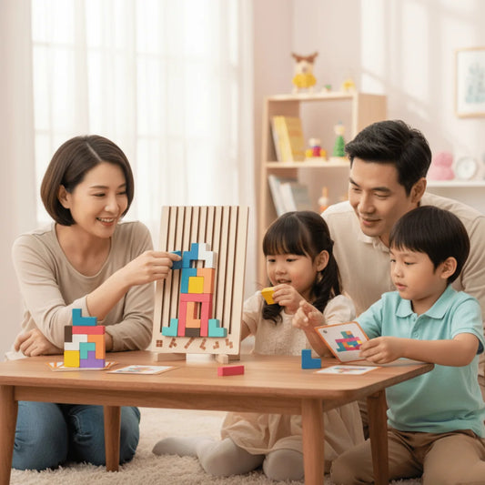 Wooden Tetris Stacking Game Colorful Blocks Non-Toxic Paint