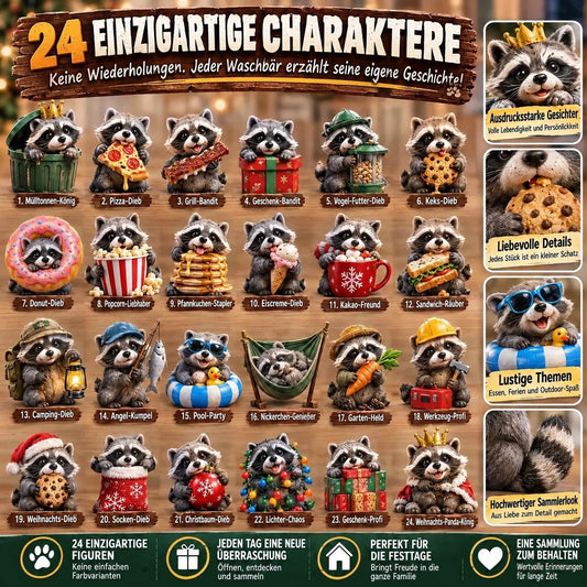 Advent Calendar 24 Unique Raccoon Figures