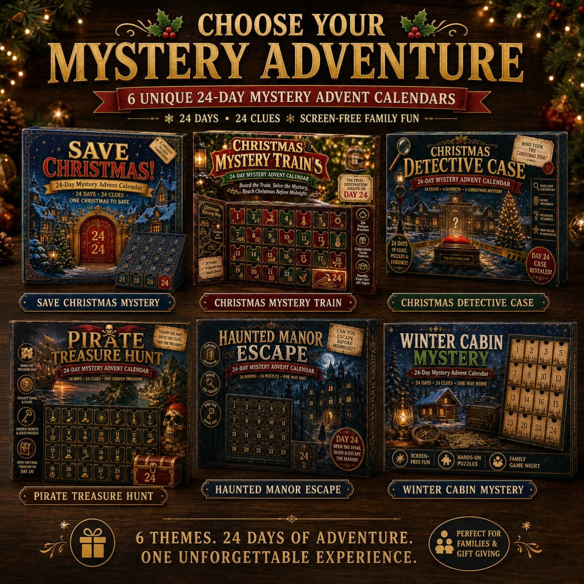 Advent Calendar Mystery Puzzle 24-Day Screen-Free Challenges