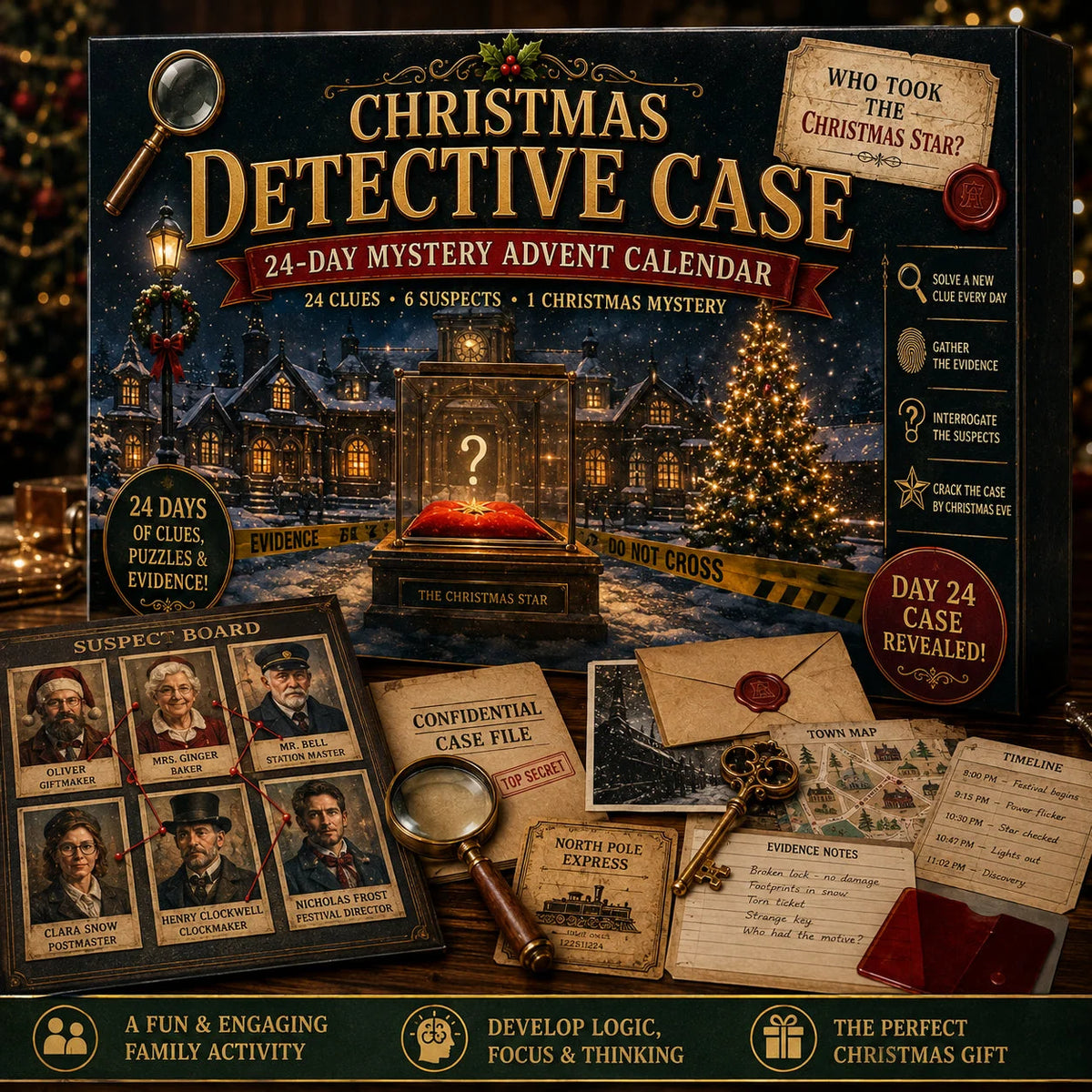 Advent Calendar Mystery Puzzle 24-Day Screen-Free Challenges