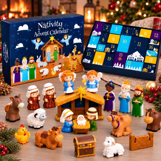 Advent Calendar Nativity Scene 24-Day Christmas Countdown Colorful Artwork