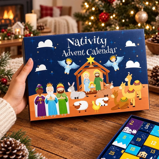 Advent Calendar Nativity Scene 24-Day Christmas Countdown Colorful Artwork