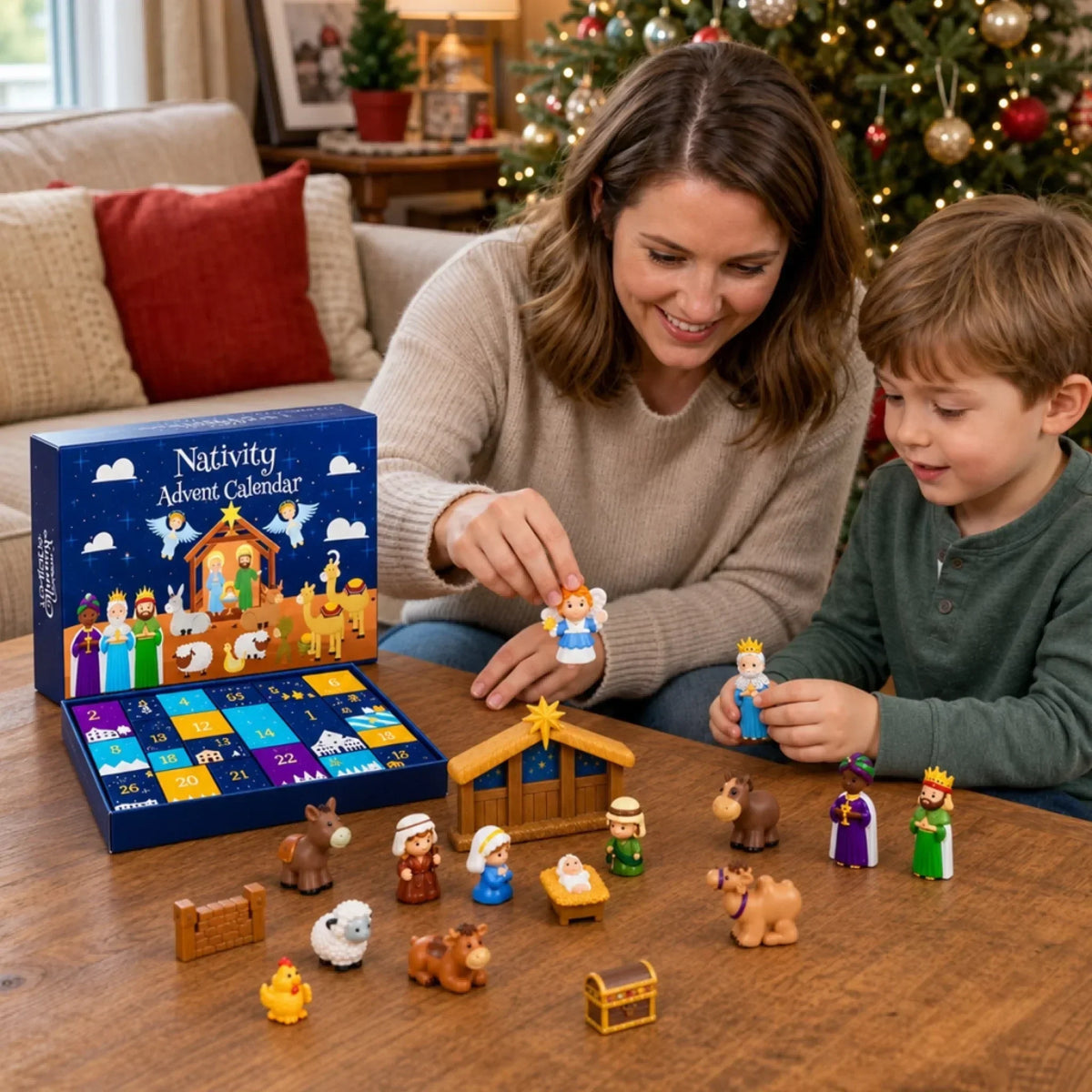 Advent Calendar Nativity Scene 24-Day Christmas Countdown Colorful Artwork