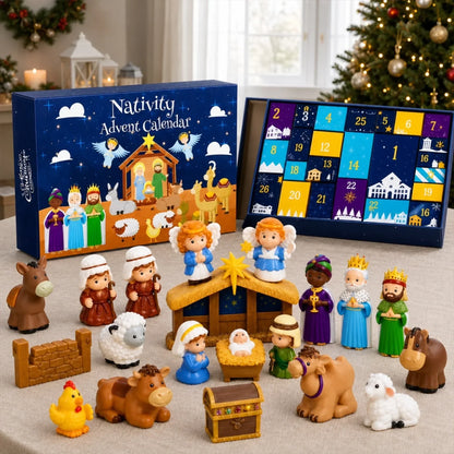 Advent Calendar Nativity Scene 24-Day Christmas Countdown Colorful Artwork
