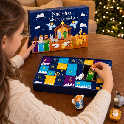 Advent Calendar Nativity Scene 24-Day Christmas Countdown Colorful Artwork