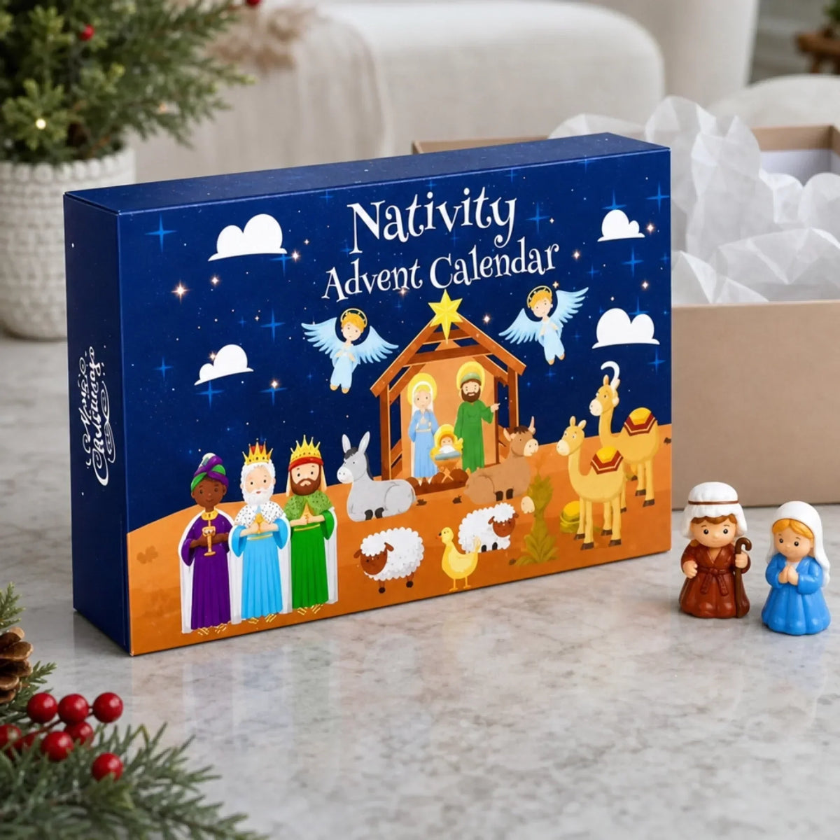 Advent Calendar Nativity Scene 24-Day Christmas Countdown Colorful Artwork