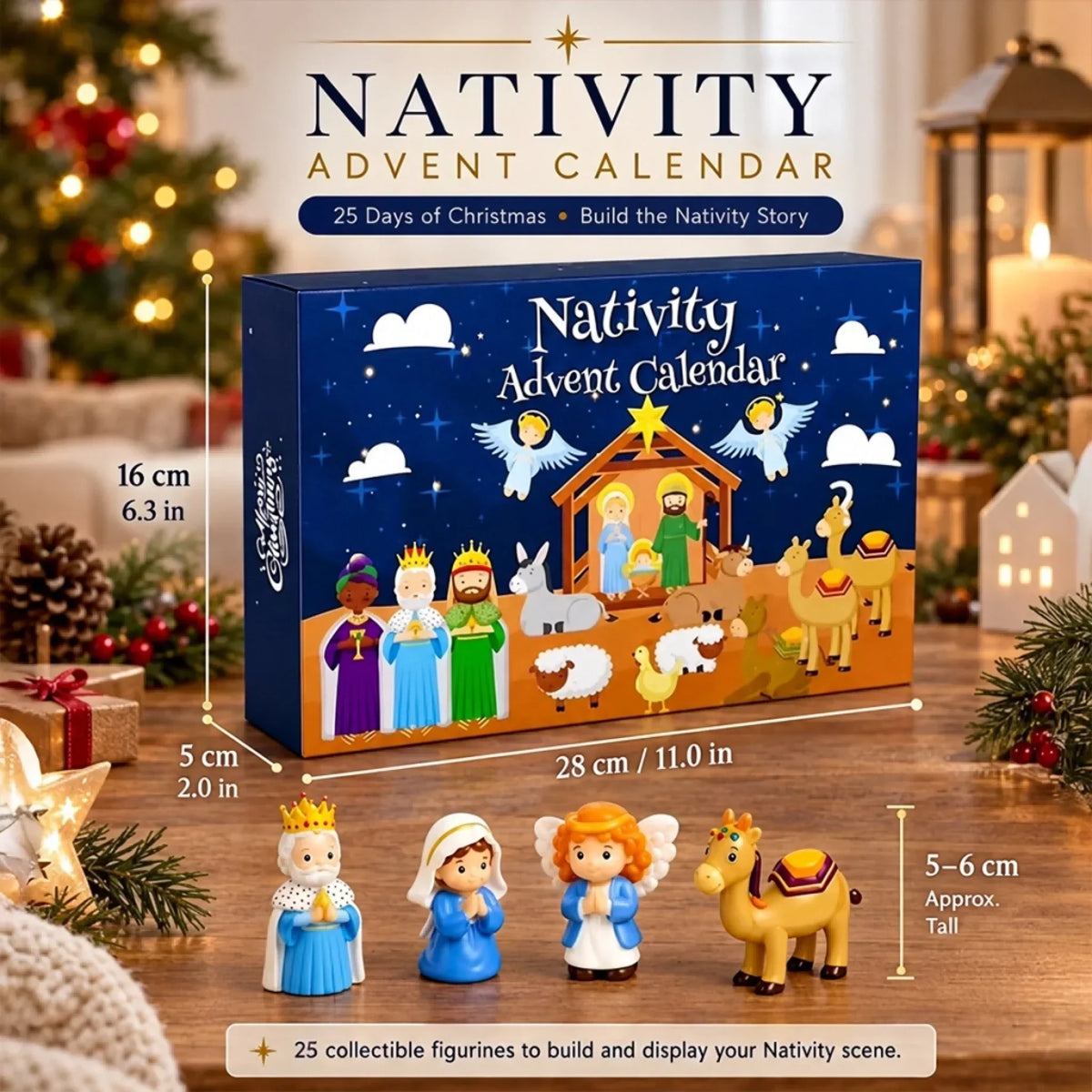 Advent Calendar Nativity Scene 24-Day Christmas Countdown Colorful Artwork