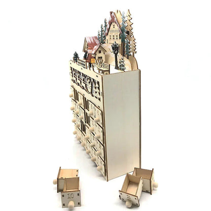 Advent Calendar Wooden Reindeer Village 24 Drawers