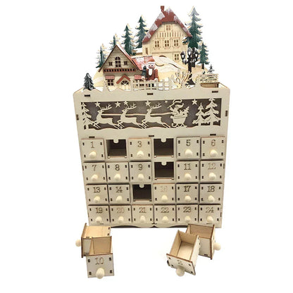 Advent Calendar Wooden Reindeer Village 24 Drawers