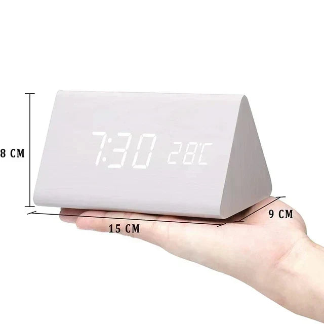Alarm Clock Voice Control Wooden Finish