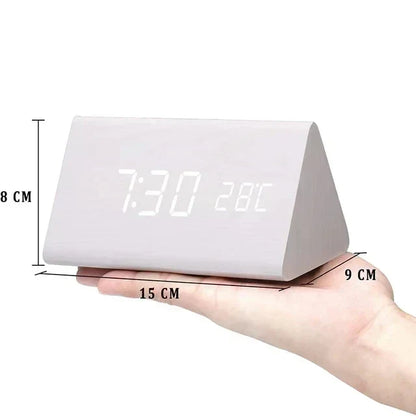 Alarm Clock Voice Control Wooden Finish