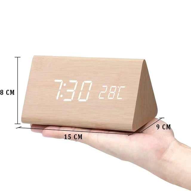 Alarm Clock Voice Control Wooden Finish