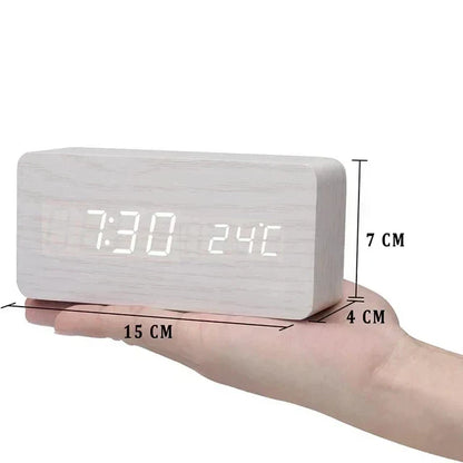 Alarm Clock Voice Control Wooden Finish