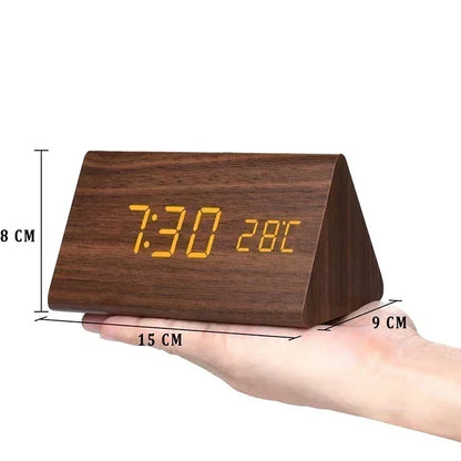 Alarm Clock Voice Control Wooden Finish
