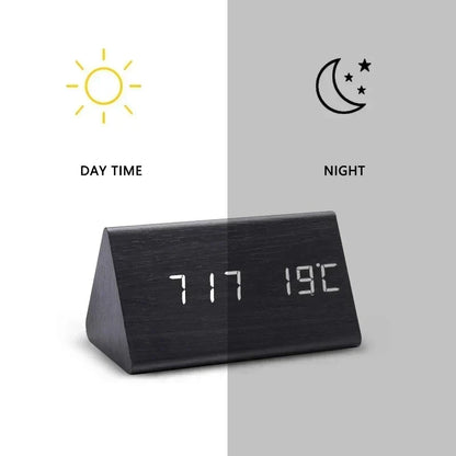 Alarm Clock Voice Control Wooden Finish