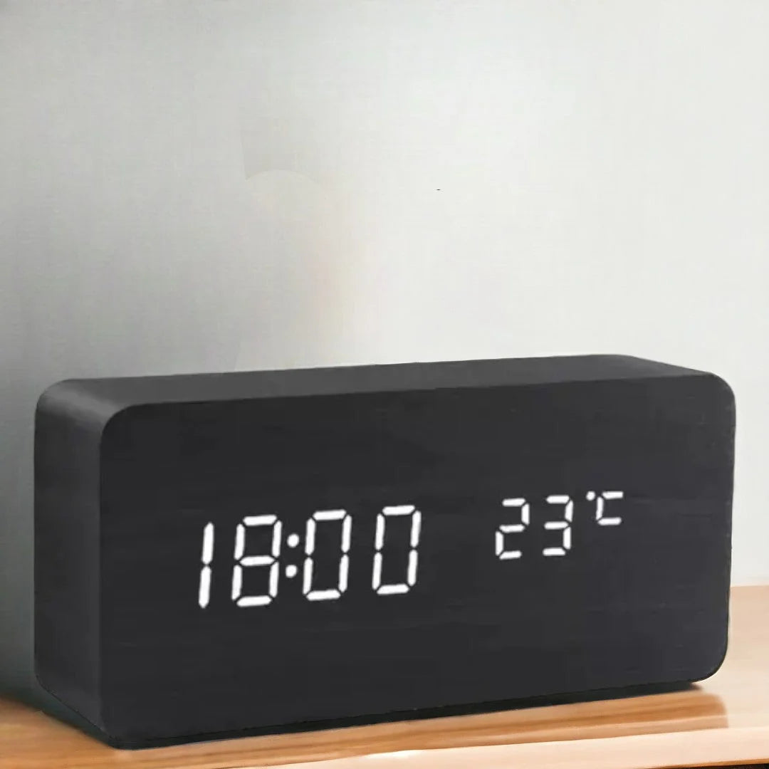Alarm Clock Voice Control Wooden Finish