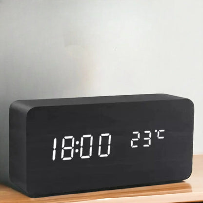 Alarm Clock Voice Control Wooden Finish