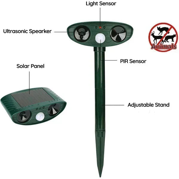 Armadillo Repellent Motion-Activated Ultrasonic Solar-Powered Weatherproof