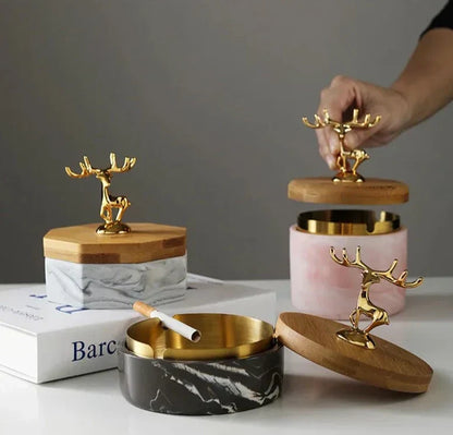 Ashtray Ceramic Deer Design Compact & Lightweight