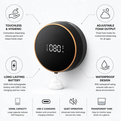 Automatic Soap Dispenser Touchless Foam 300ml USB-C Rechargeable