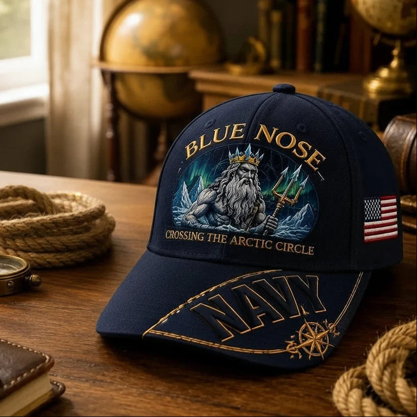 Baseball Cap Naval Graphic Adjustable Fit Gold Chain Brim Detail