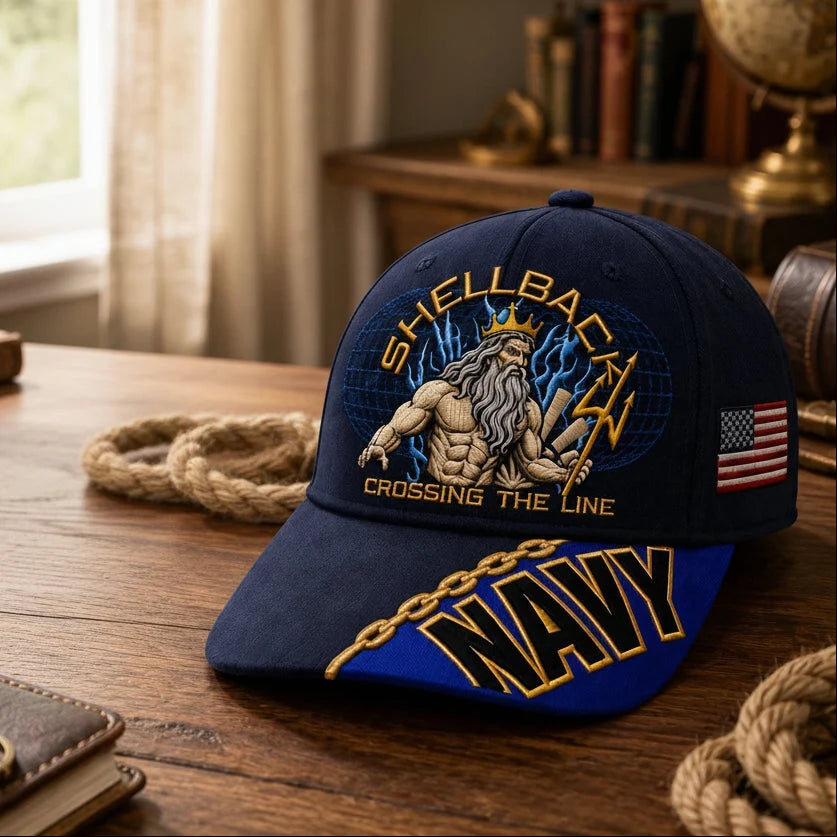 Baseball Cap Naval Graphic Adjustable Fit Gold Chain Brim Detail