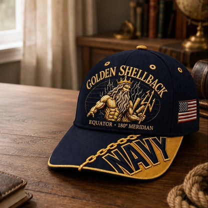 Baseball Cap Naval Graphic Adjustable Fit Gold Chain Brim Detail