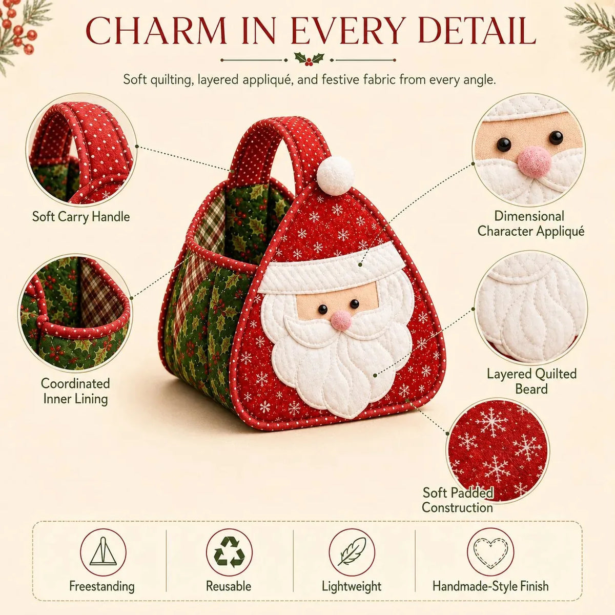 Basket Sewing Kit Quilted Christmas Character Designs