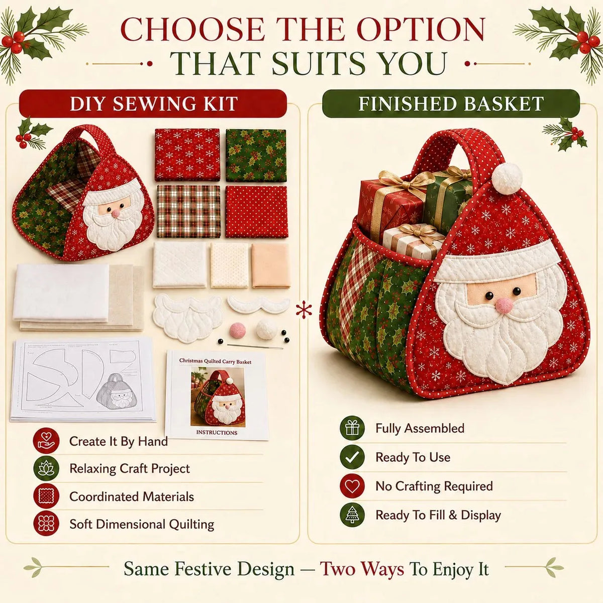 Basket Sewing Kit Quilted Christmas Character Designs