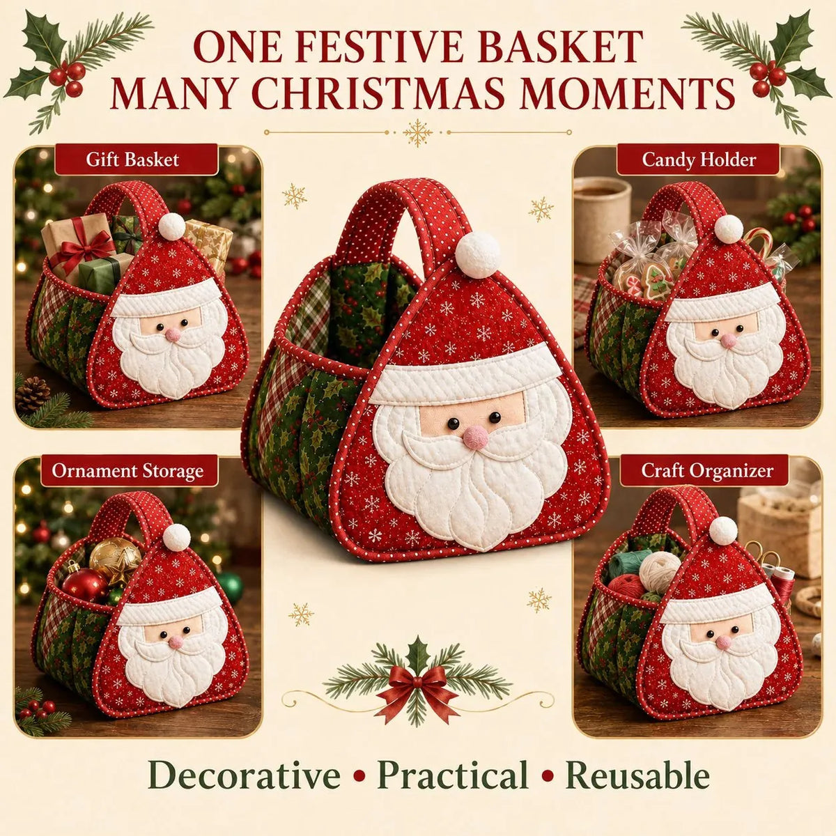 Basket Sewing Kit Quilted Christmas Character Designs