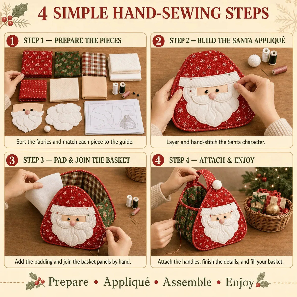 Basket Sewing Kit Quilted Christmas Character Designs