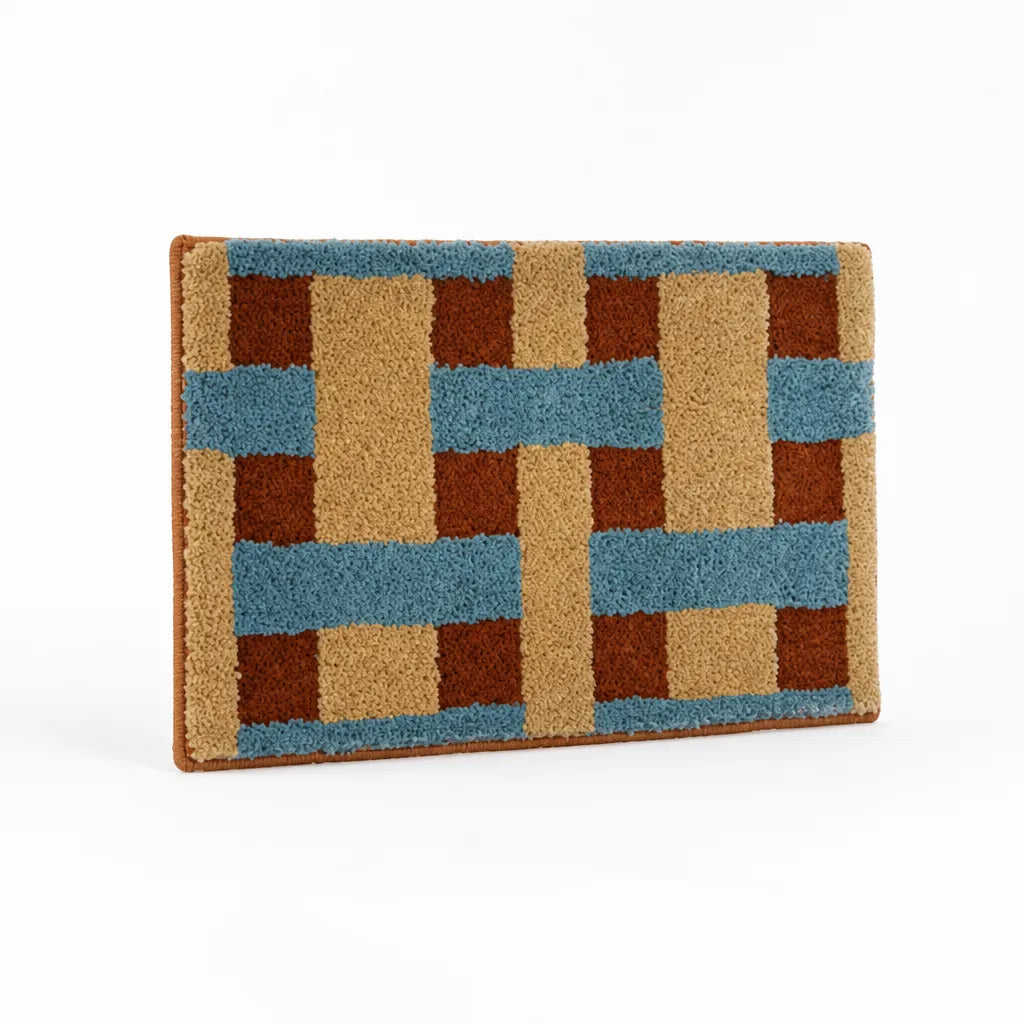 Bath Mat Retro Check Cotton Tufted Non-Slip