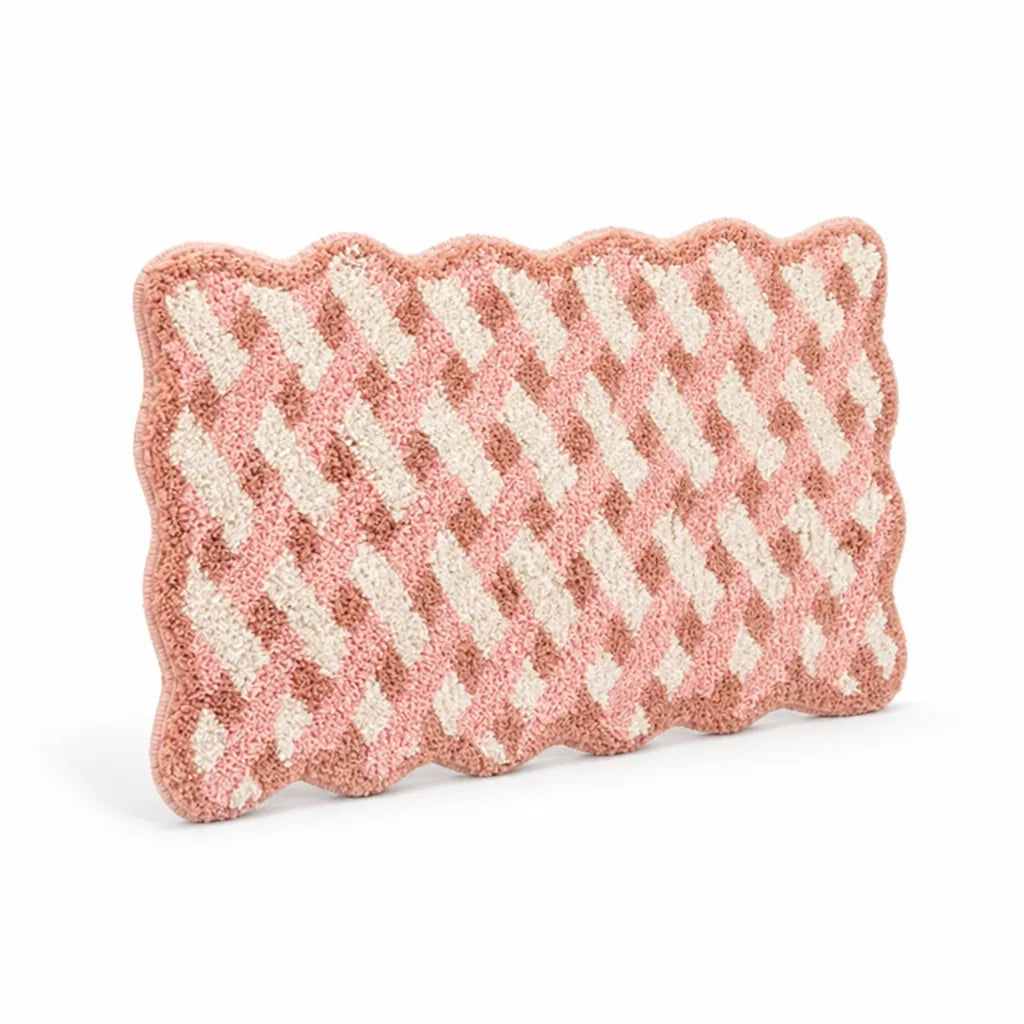 Bath Mat Retro Check Cotton Tufted Non-Slip