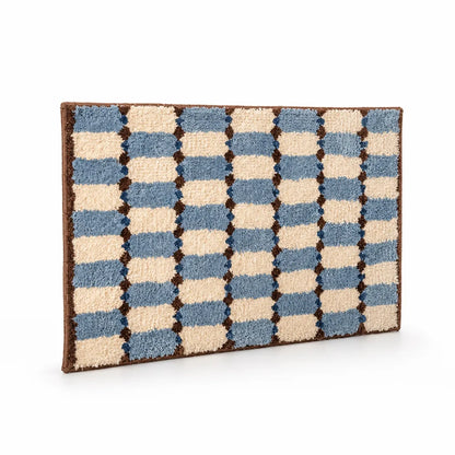 Bath Mat Retro Check Cotton Tufted Non-Slip
