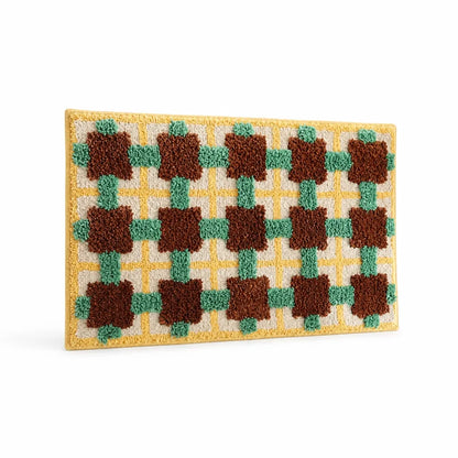 Bath Mat Retro Check Cotton Tufted Non-Slip