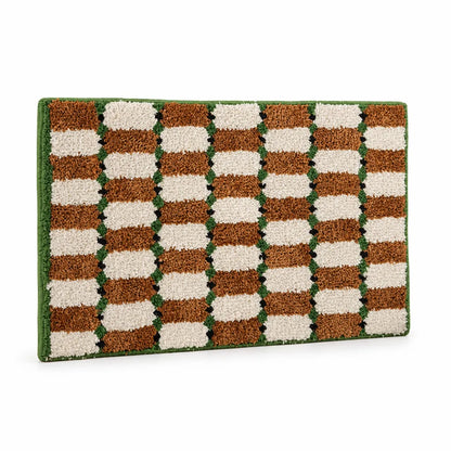 Bath Mat Retro Check Cotton Tufted Non-Slip