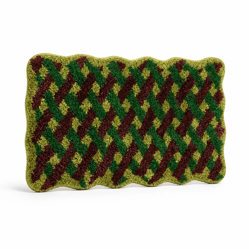 Bath Mat Retro Check Cotton Tufted Non-Slip