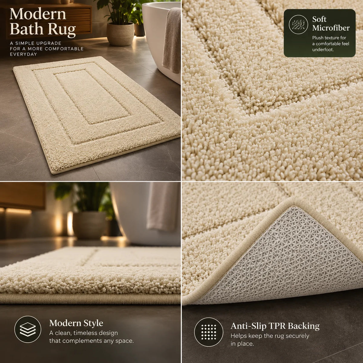Bath Mat & Runner Absorbent Microfiber Non-Slip Machine Washable