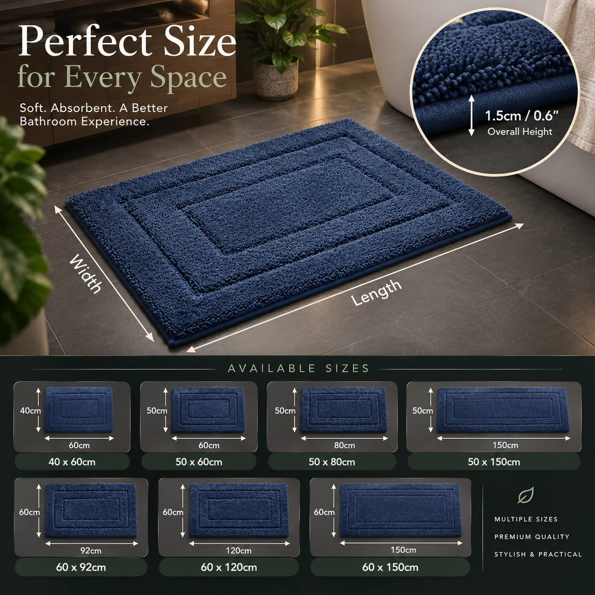 Bath Mat & Runner Absorbent Microfiber Non-Slip Machine Washable