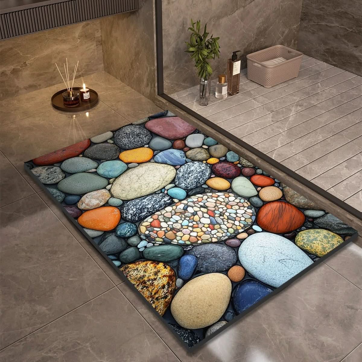 Bath Mat Stone-Look Ultra-Fast Drying & Non-Slip Backing