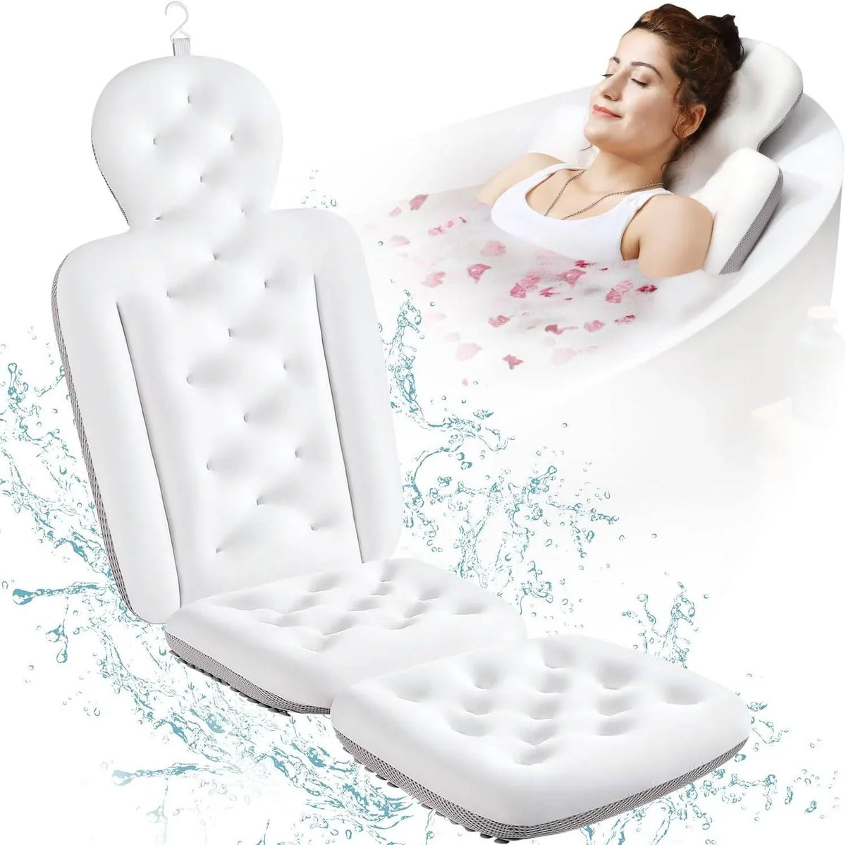 Bath Pillow Full-Body Support Breathable Mesh Non-Slip Suction Cups