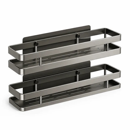 Bathroom Wall Shelf Stainless Steel No-Drill Double Guard Rails