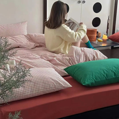Bedding Set 4-Piece Cotton-Linen Blend Breathable Striped