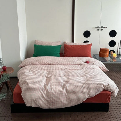 Bedding Set 4-Piece Cotton-Linen Blend Breathable Striped