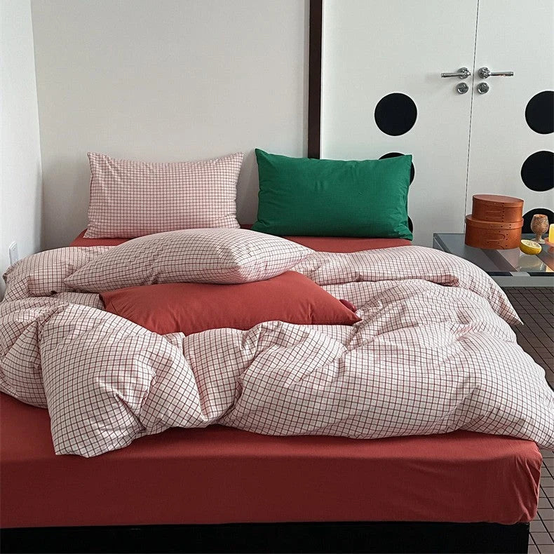 Bedding Set 4-Piece Cotton-Linen Blend Breathable Striped